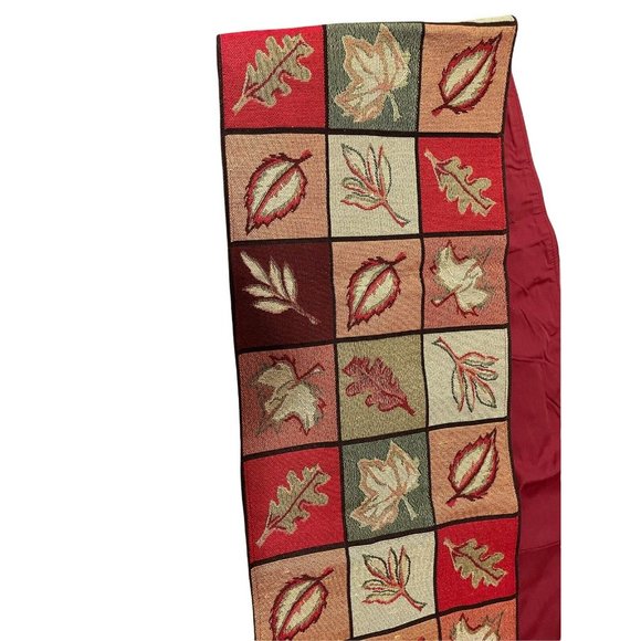 Fall Reversible Table Runner Brocade Leaf Red Pattern Multi Colored 13"W x 88"L - Picture 9 of 10